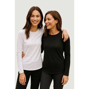 Banana Republic Women's S Ribbed Long Sleeve Shirts White & Black Cotton N0161